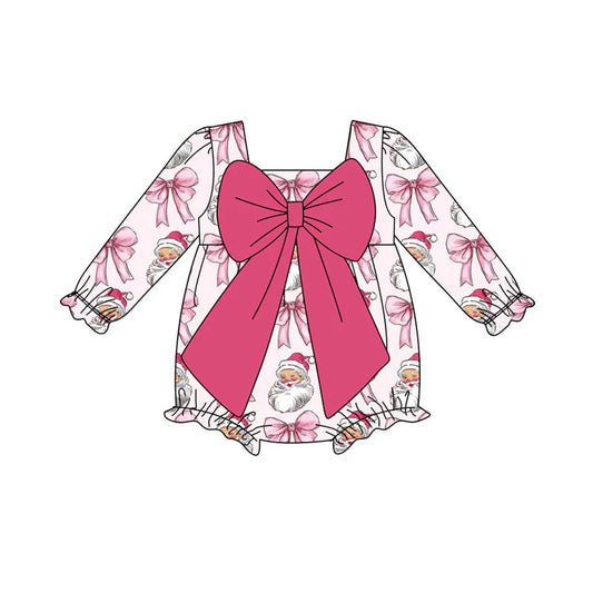 X920Preorder (moq 5)Baby Girls Pink Santa Bows Christmas Ruffle Rompers