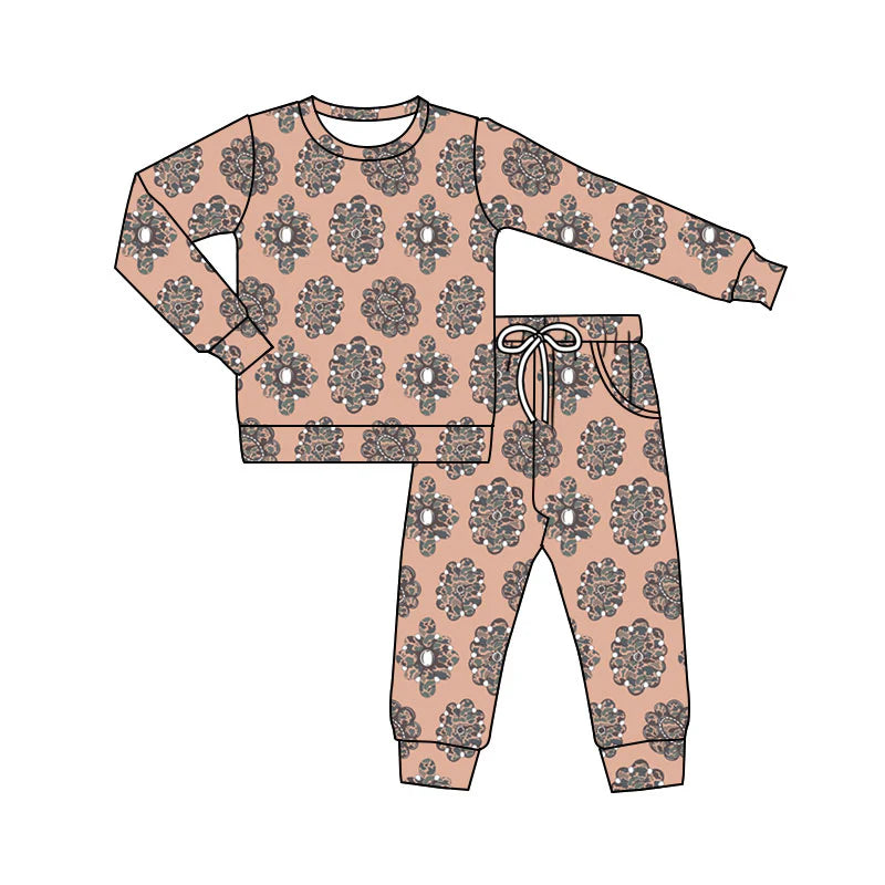 X11.13Preorder(moq 5) Baby Girls Green Camo Turquoises Top Pockets Pants Western Clothes Sets