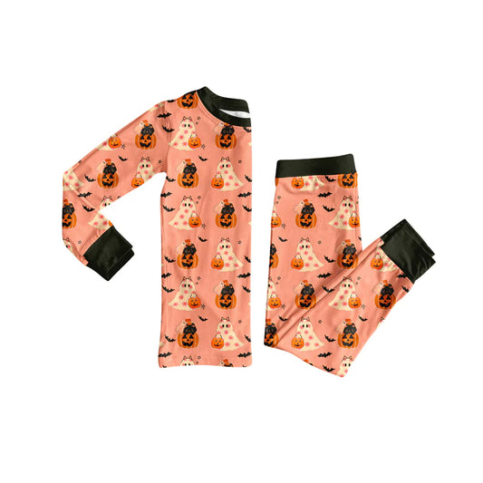 7.9Preorder (moq 5)Baby Girls Long Sleeves Ghost Pumpkins Bats Top Pant Pajamas Clothes Set