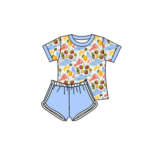 X11.19Preorder(moq 5) Baby Girls Crayfishes Fishes Top Shorts Clothes Sets