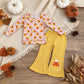 NEW RTS NO MOQ milk silk GLP3535 Baby Girls Pink Print Long Sleeve Top Yellow Flare Pants Halloween Casual Outfit