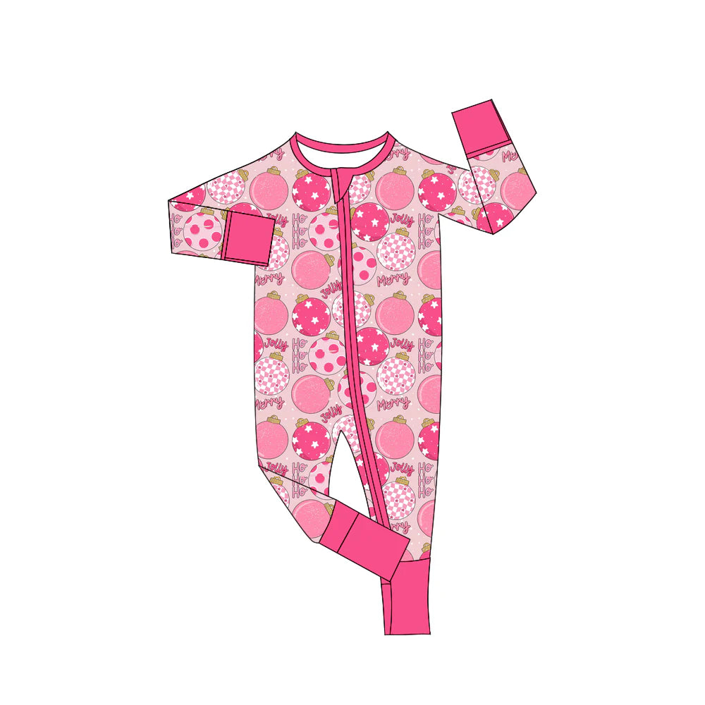 X902Preorder(moq 5)Baby Girls Christmas Pink Disco Zipper Footie Rompers