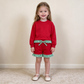NEW RTS NO MOQ milk silk GLS0269（GT1935+SS0997）Baby Girls Red Green Stripe Shirts Elastic Waist Pockets Ruffle Short Clothes Set