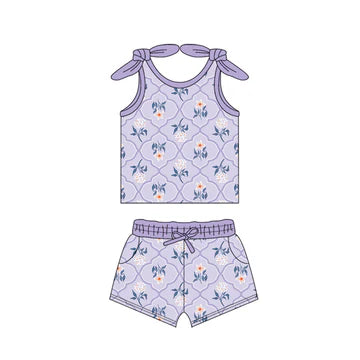 4.30 Purple Flower Bowknot Suspender Girls Suit