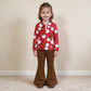 NEW RTS NO MOQ milk silk GLP3509 Baby Girls Holly Santa Zip Pockets Pullovers Bell Bottom Pant Christmas Clothes Set