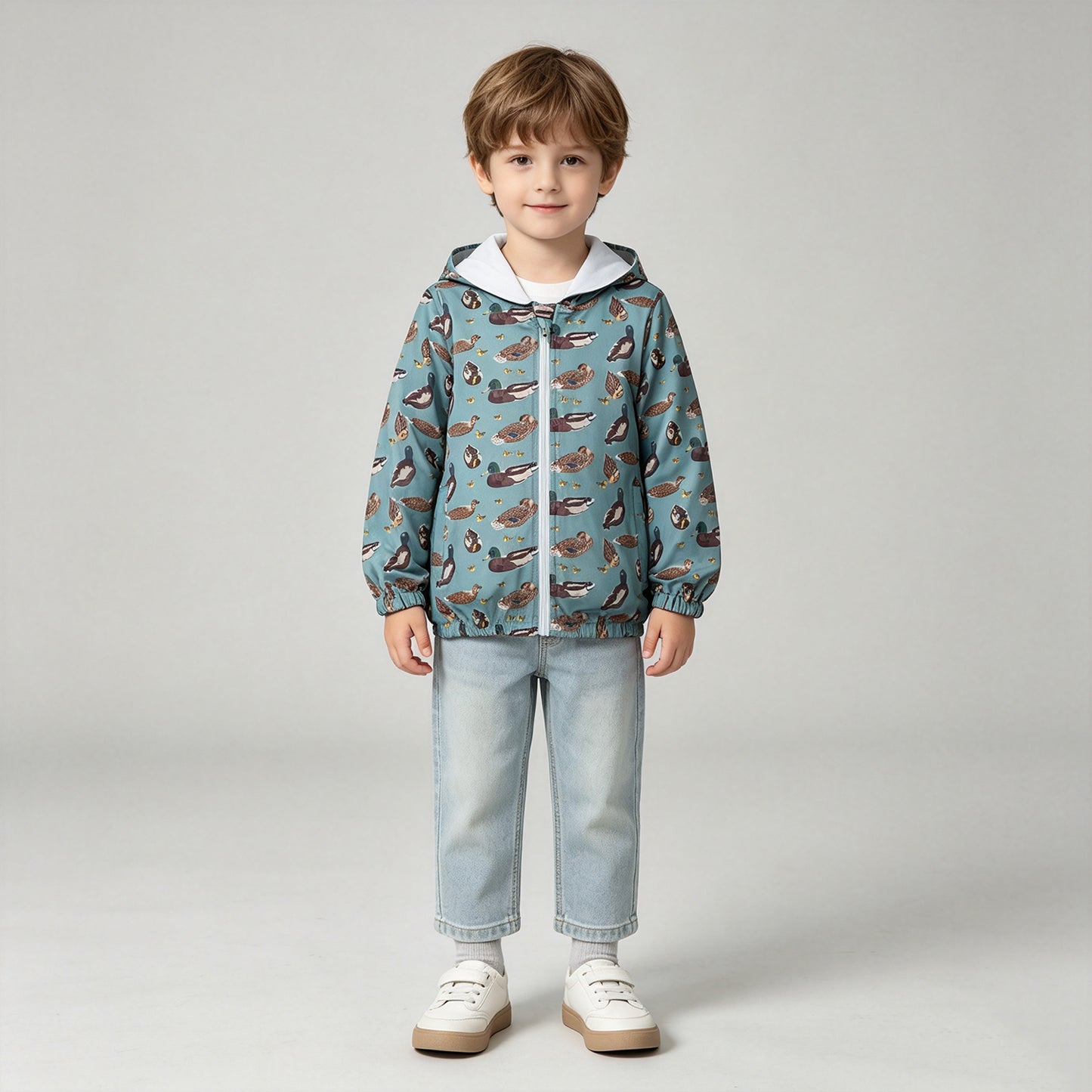 NEW RTS NO MOQ milk silk BT1818 Baby Boys Green Ducks Hunting Zip Pockets Hoodie Jacket Top