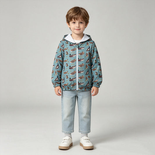 NEW RTS NO MOQ milk silk BT1818 Baby Boys Green Ducks Hunting Zip Pockets Hoodie Jacket Top