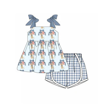 4.30bluey blue short-sleeved plaid suit