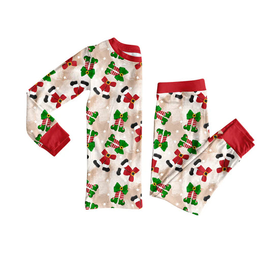 7.11Preorder (moq 5)Baby Girls Long Sleeves Red Green Bows Socks Top Pants Pajamas Set