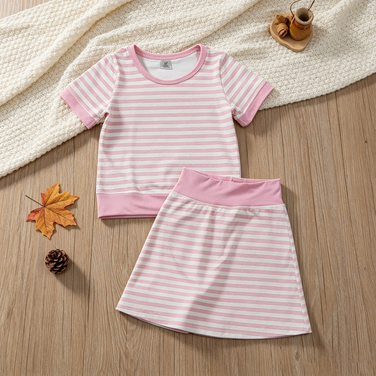 RTS NO MOQ yoga GSD4159 Baby Girls Light Pink Stripe Top Skirt Shorts Yoga Active Clothes Sets