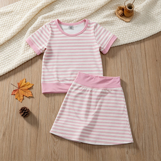 RTS NO MOQ yoga GSD4159 Baby Girls Light Pink Stripe Top Skirt Shorts Yoga Active Clothes Sets