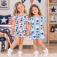 RTS NO MOQ Sibling milk silk Baby Girls Bow Print Short Sleeve Top And Scallop Shorts Team Set