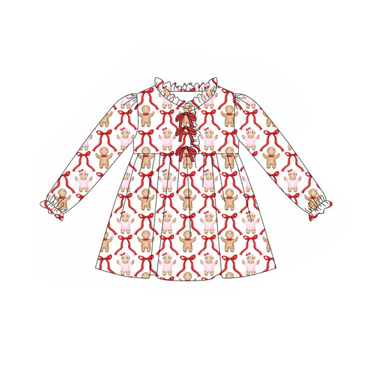 X8.15Baby Girls Christmas Gingerbread Bows Ruffle Knee Length Dresses
