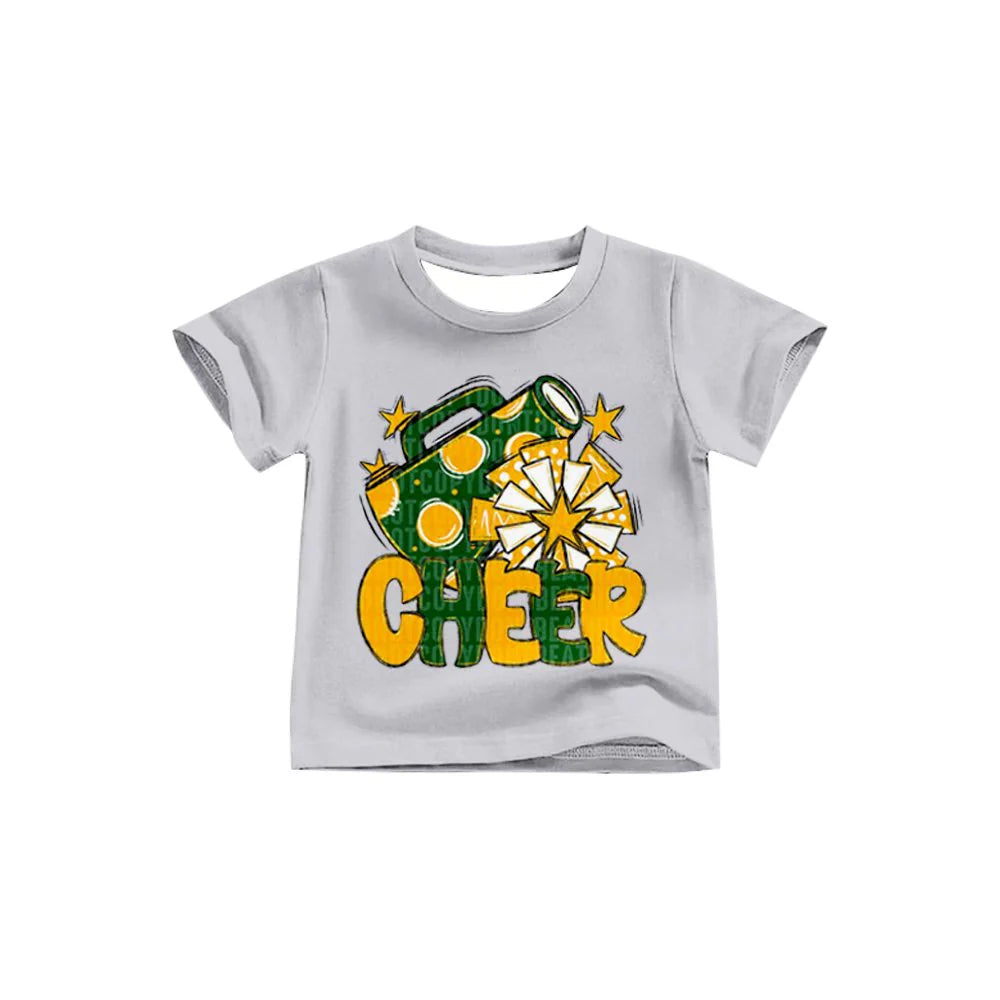 X8.14Green Gold Cheer Team Short Sleeve Tee Shirts Tops