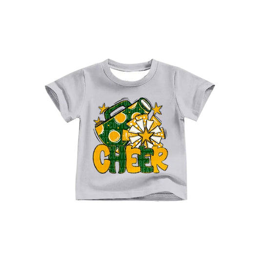 X8.14Green Gold Cheer Team Short Sleeve Tee Shirts Tops