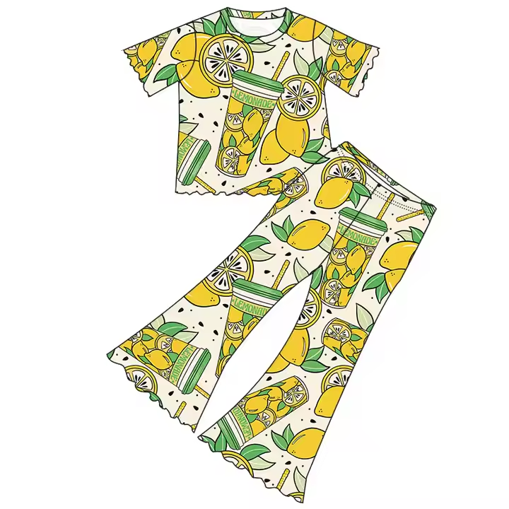 6.19Lemon Short Sleeve Long Pants Suit