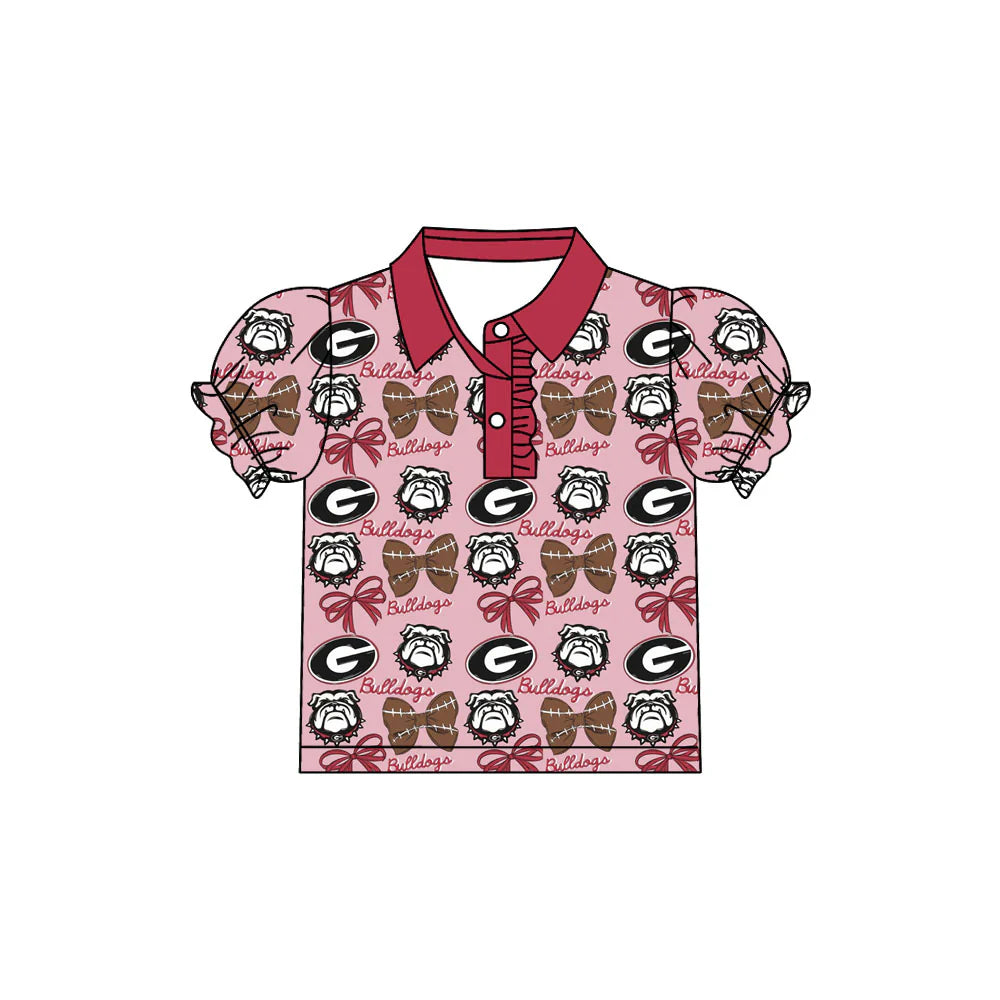7.30Preorder(moq 5)Baby Girls Bulldogs Team Short Sleeve Tee Pullovers Polo Shirts Tops