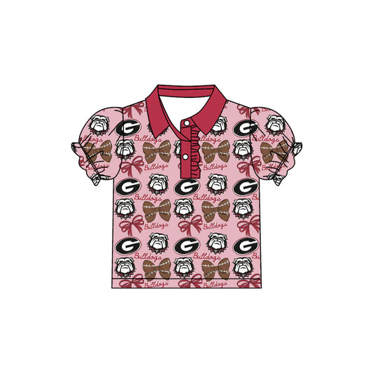 7.30Preorder(moq 5)Baby Girls Bulldogs Team Short Sleeve Tee Pullovers Polo Shirts Tops