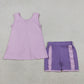 3.30 GSSO3461 Baby Girls Lavender Sleeveless Back Bows Tunic Ruffle Shorts Clothes Sets