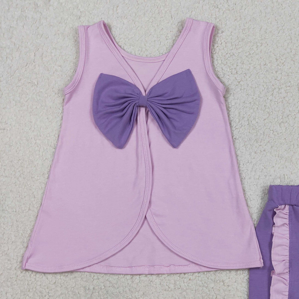 3.30 GSSO3461 Baby Girls Lavender Sleeveless Back Bows Tunic Ruffle Shorts Clothes Sets