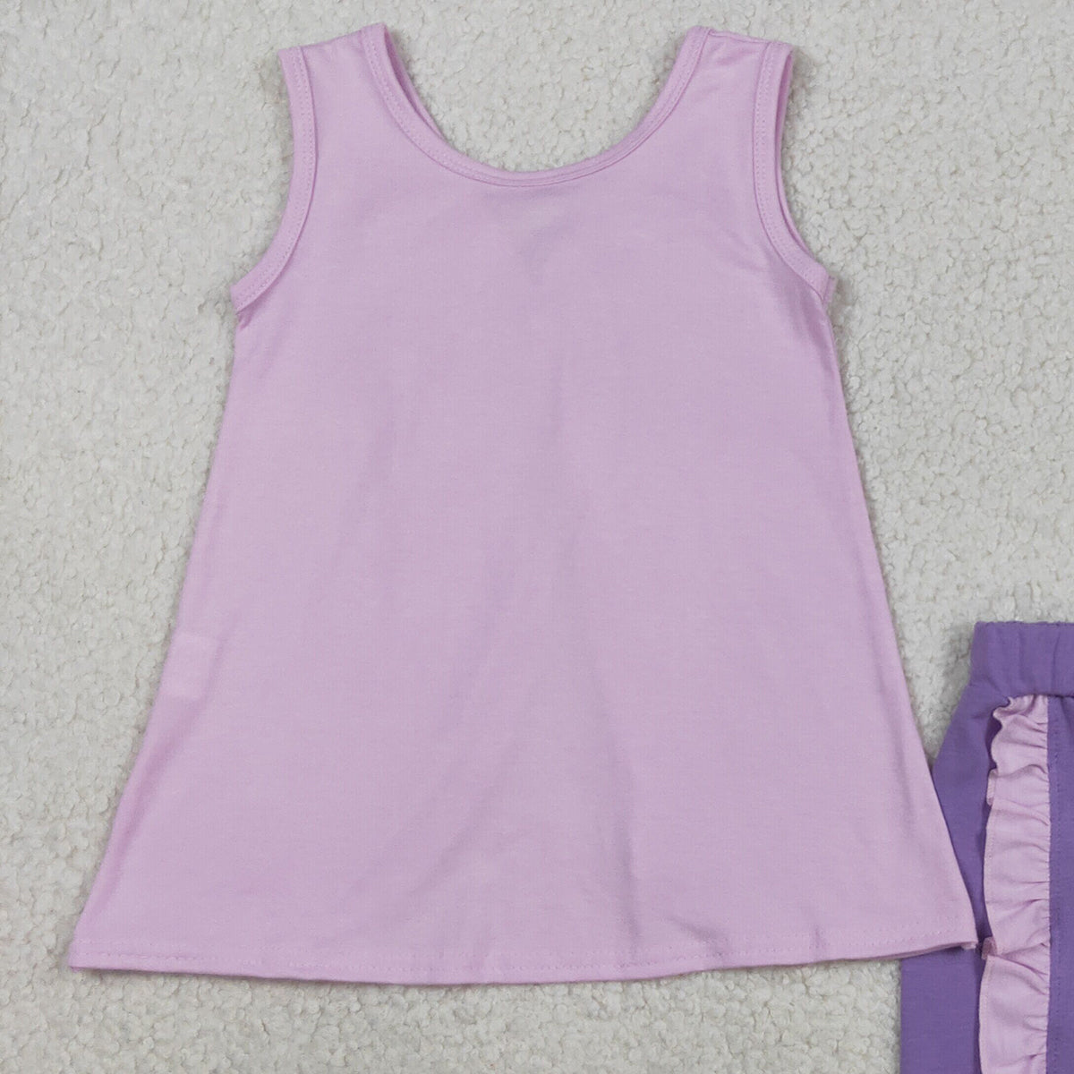 3.30 GSSO3461 Baby Girls Lavender Sleeveless Back Bows Tunic Ruffle Shorts Clothes Sets