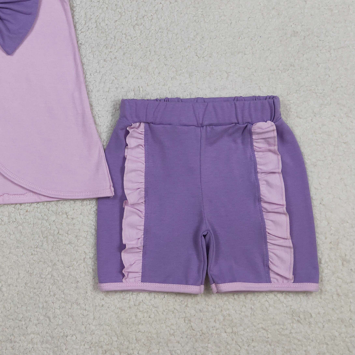 3.30 GSSO3461 Baby Girls Lavender Sleeveless Back Bows Tunic Ruffle Shorts Clothes Sets