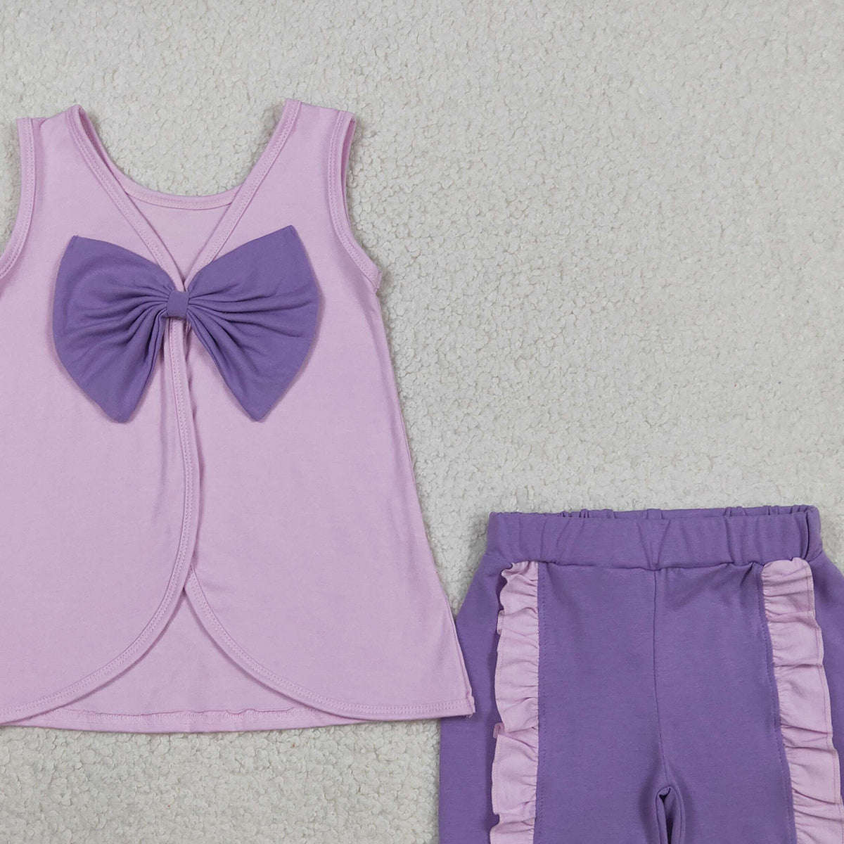 3.30 GSSO3461 Baby Girls Lavender Sleeveless Back Bows Tunic Ruffle Shorts Clothes Sets