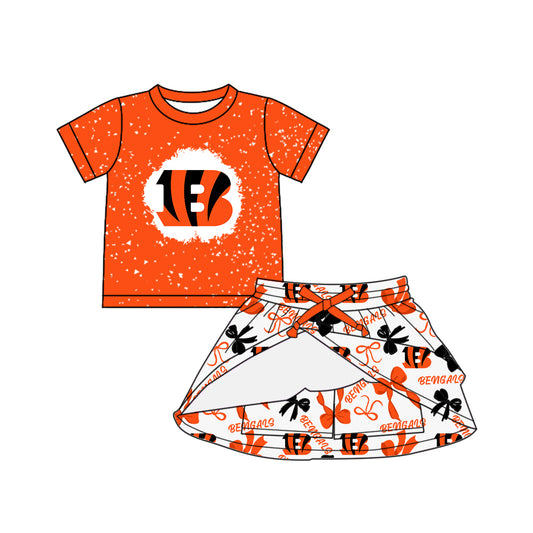 6.11 Orange Letter Short Sleeve Skirt Pants Set