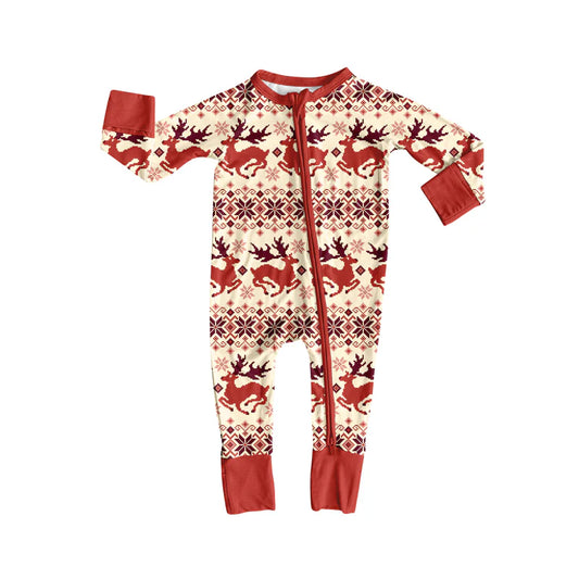 8.12Preorder(moq 5)Baby Infant Deer Aztec Christmas Zipper Footie Rompers