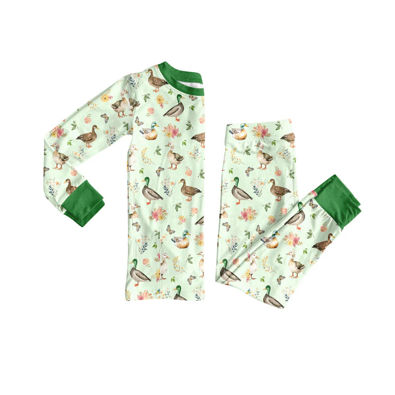 8.12Preorder(moq 5) Baby Boys Mallard Ducks Green Top Pants Lounge Wear Pajamas Sets