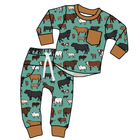 6.19 Cartoon Cow Pocket Boys Long Sleeve Suit