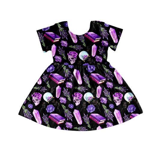 8.9Preorder (moq 5)Baby Girls Halloween Ghost Flowers Twirl Knee Length Dresses