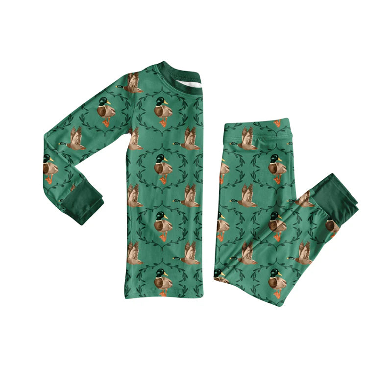 8.12Preorder(moq 5) Baby Boys Mallard Ducks Green Hunting Top Pants Lounge Wear Pajamas Sets