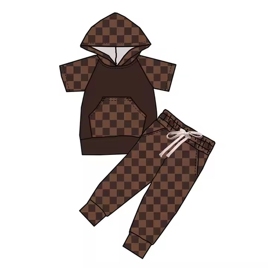 6.16 Boys Brown Plaid Pocket Suit