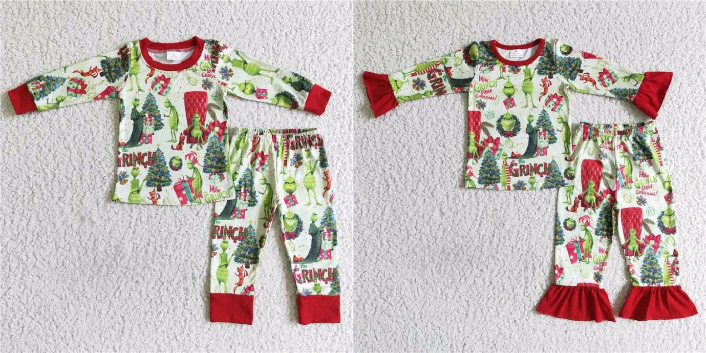 Merry Christmas girls matching boys outfits grinch pajamas sets