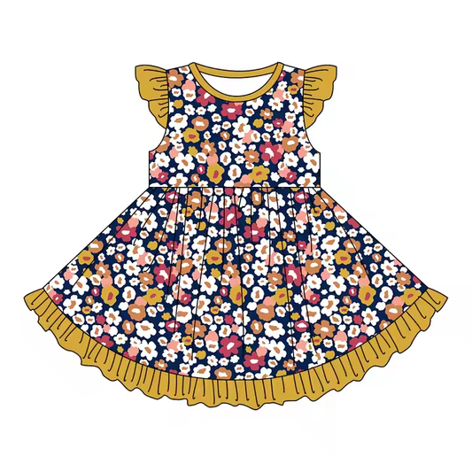 6.9 Colorful Flower Flying Sleeve Dress
