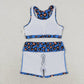 GT0517 blue and orange leopard print sleeveless top + S0214 blue and orange leopard print shorts
