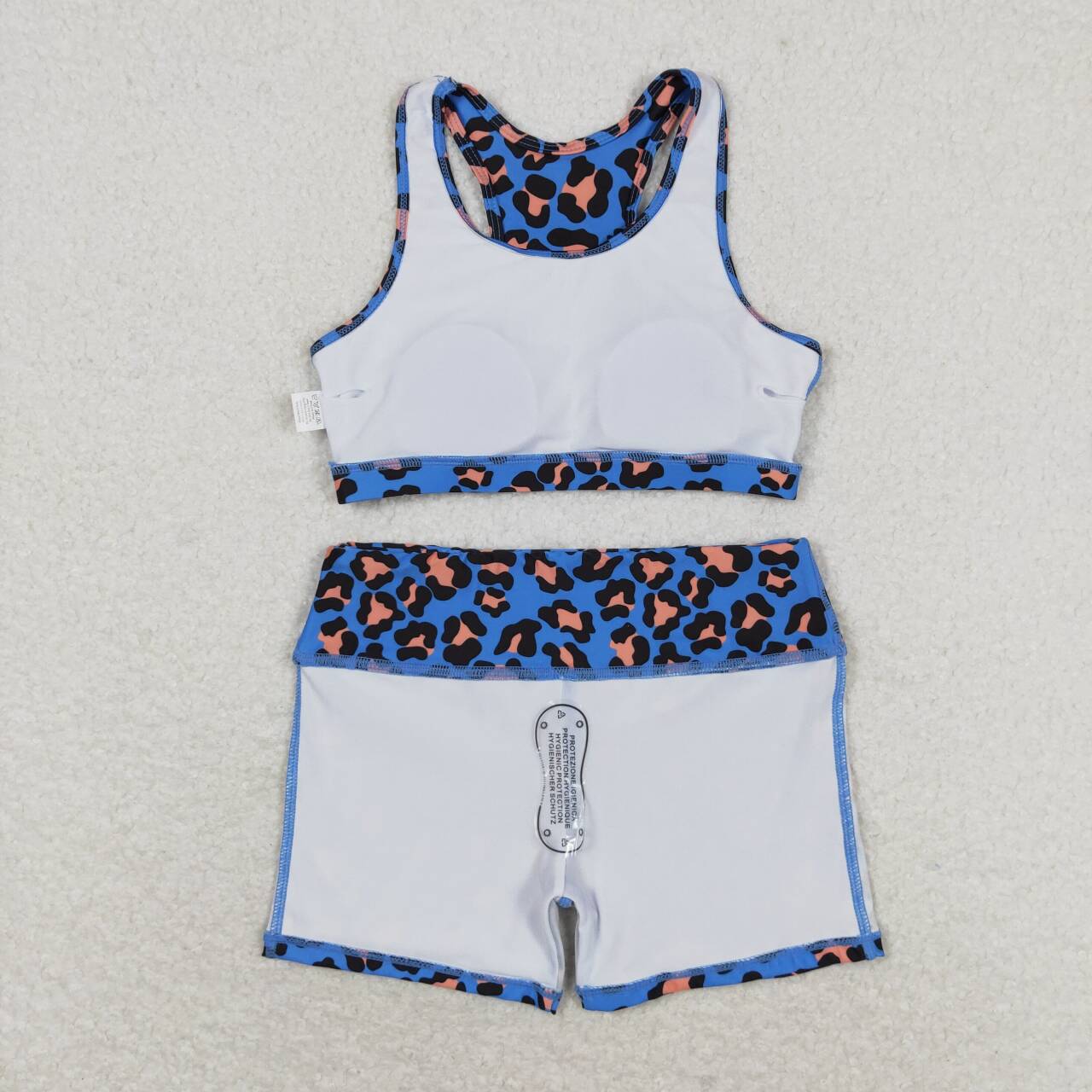 GT0517 blue and orange leopard print sleeveless top + S0214 blue and orange leopard print shorts