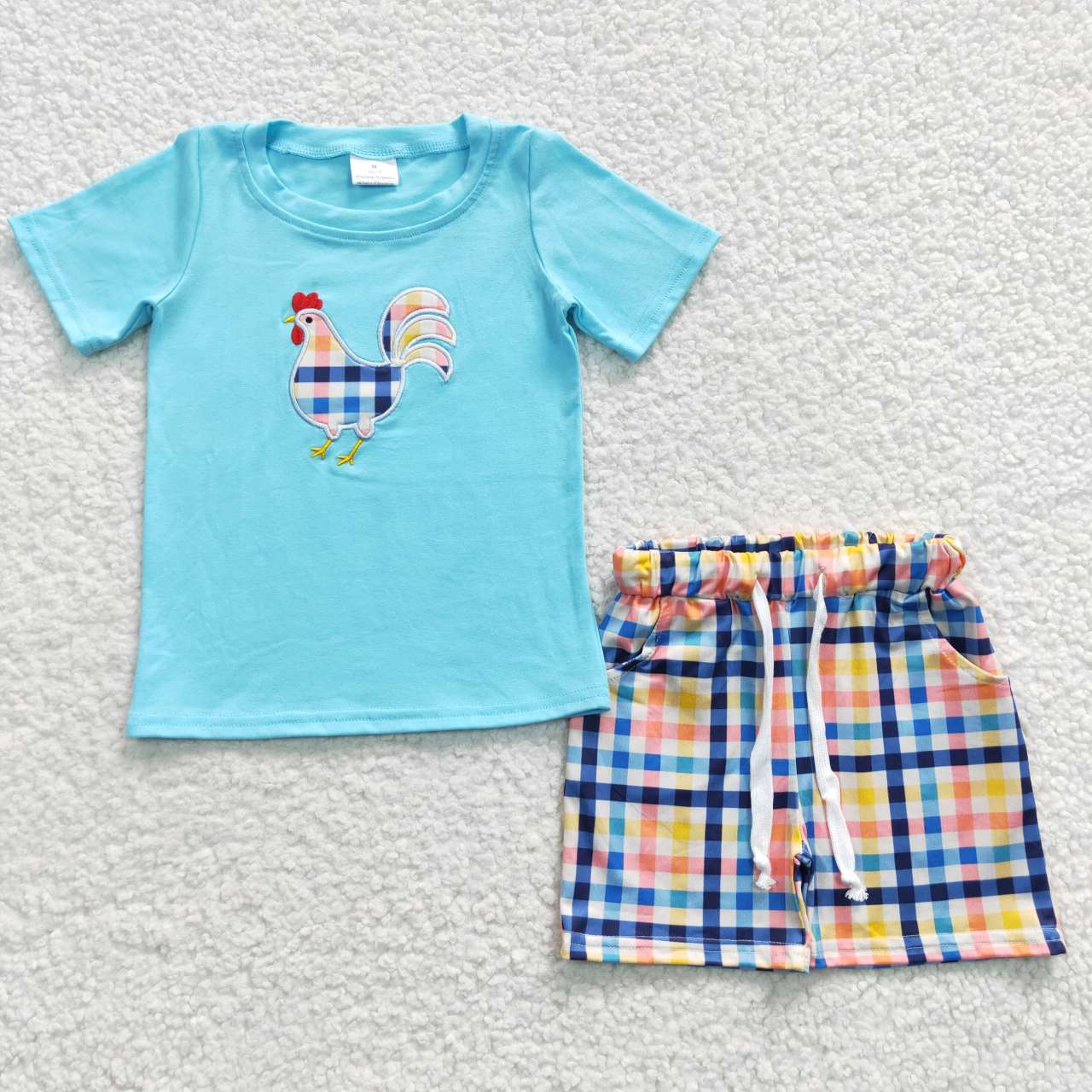 embroidery chicken boys sets shorts suits