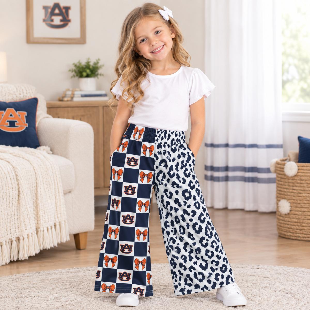 NEW RTS NO MOQ Yoga P1120 Baby Girls Bows Leopard Team Pockets Flare Pants Bottom