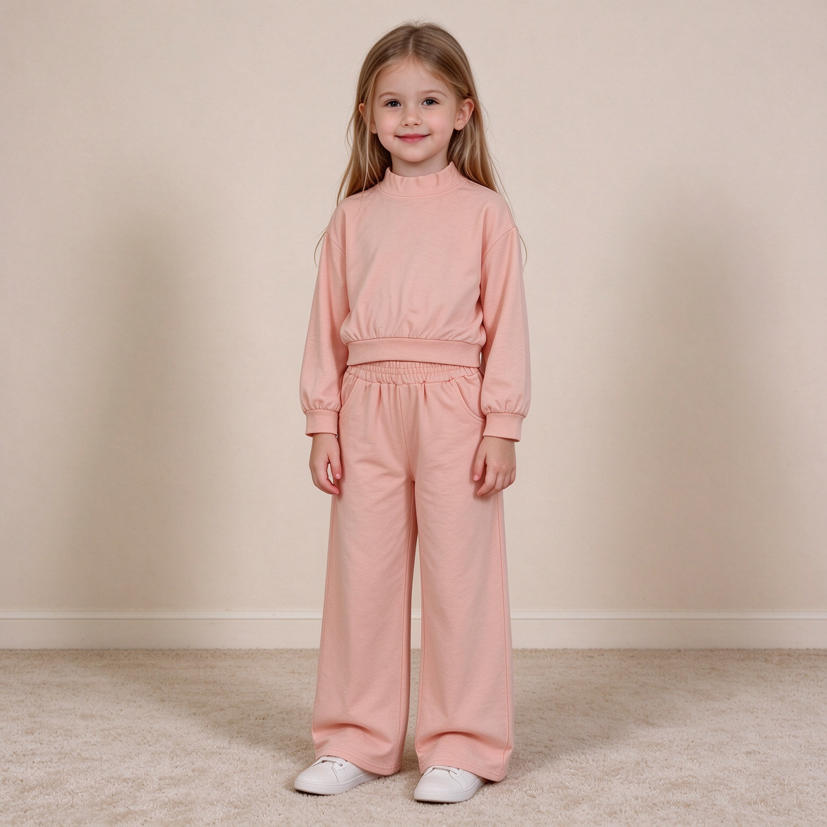 NEW RTS NO MOQ milk silk GLP3471 Baby Girls Peach Choker Shirt Top Pockets Flare Pant Fall Pajamas Clothes Set