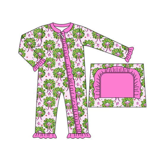 8.7preorder(moq 5)Baby Infant Girls Pink Bows Holly Plaid Ruffle Christmas Zipper Rompers