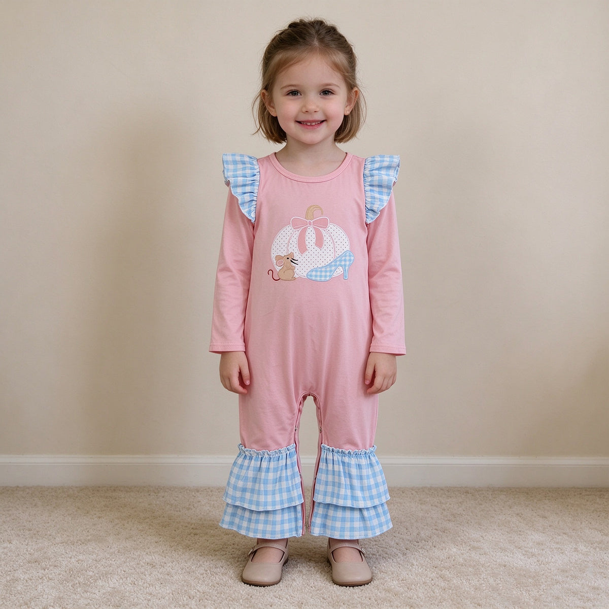 NEW RTS NO MOQ milk silk LR3217 Baby Girls Bow Pumpkins Mouse Fall Ruffle Pant Rompers
