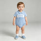 NEW RTS NO MOQ milk silk SR4231 Smocked Baby Brother Short Sleeve Blue Checked Back Button Rompers