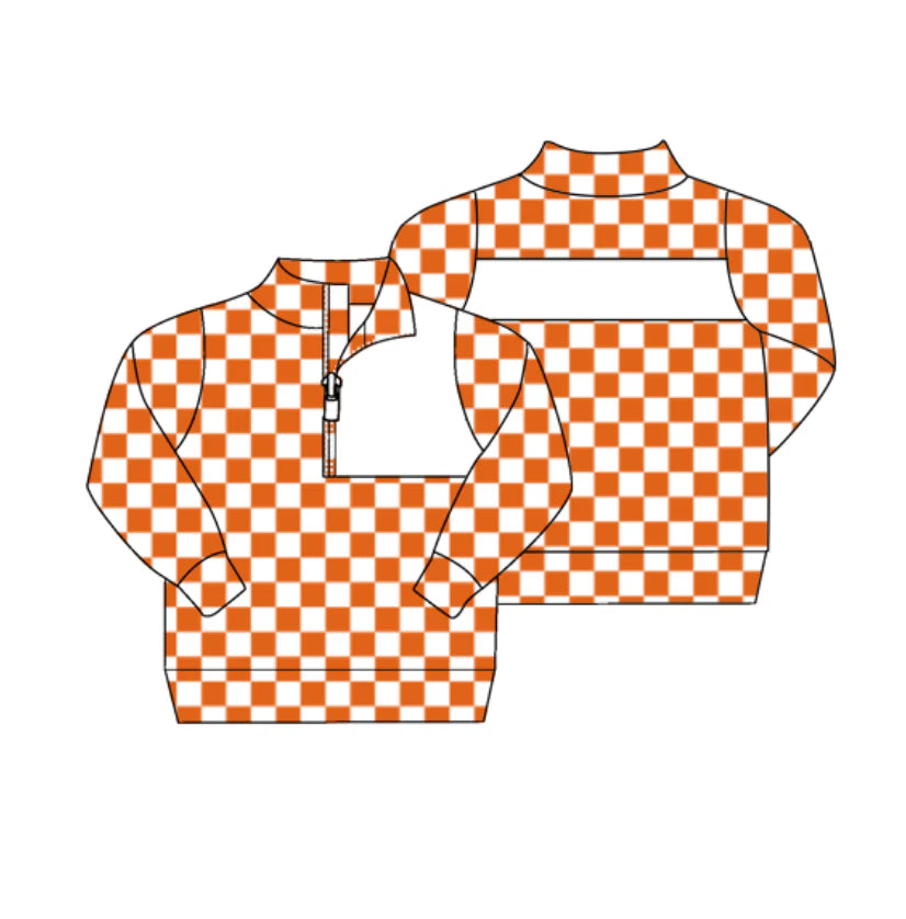 8.1preorder(moq 5) Baby Boys Dark Red Checked Zipper (Custom Pattern) Team Pullover Jackets Tops