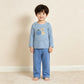 NEW RTS NO MOQ milk silk BLP1500 Embroidery Pumpkin Dogs Baby Boys Blue Stripe Top Pants Fall Clothes Sets