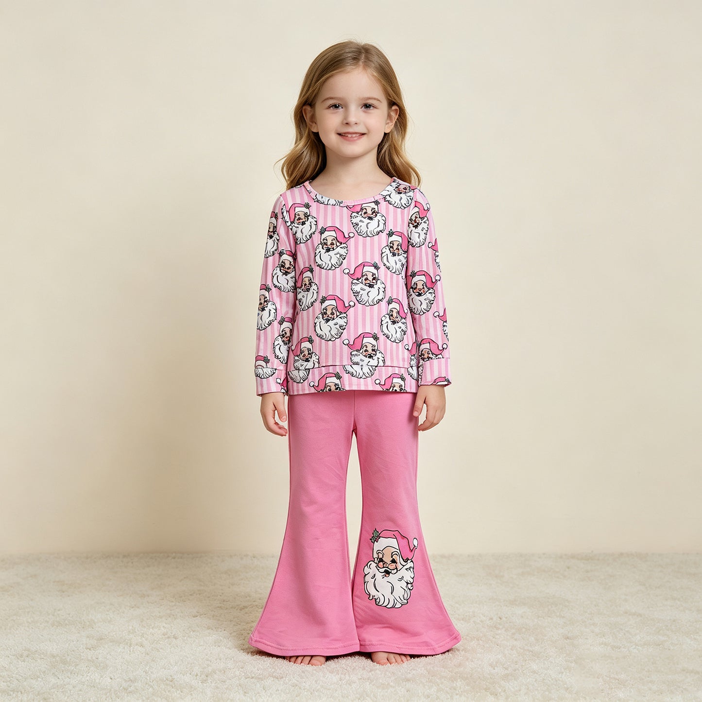 NEW RTS NO MOQ milk silk GLP3508 Baby Girls Bows Santa Zip Pockets Pullovers Flare Pant Christmas Clothes Set