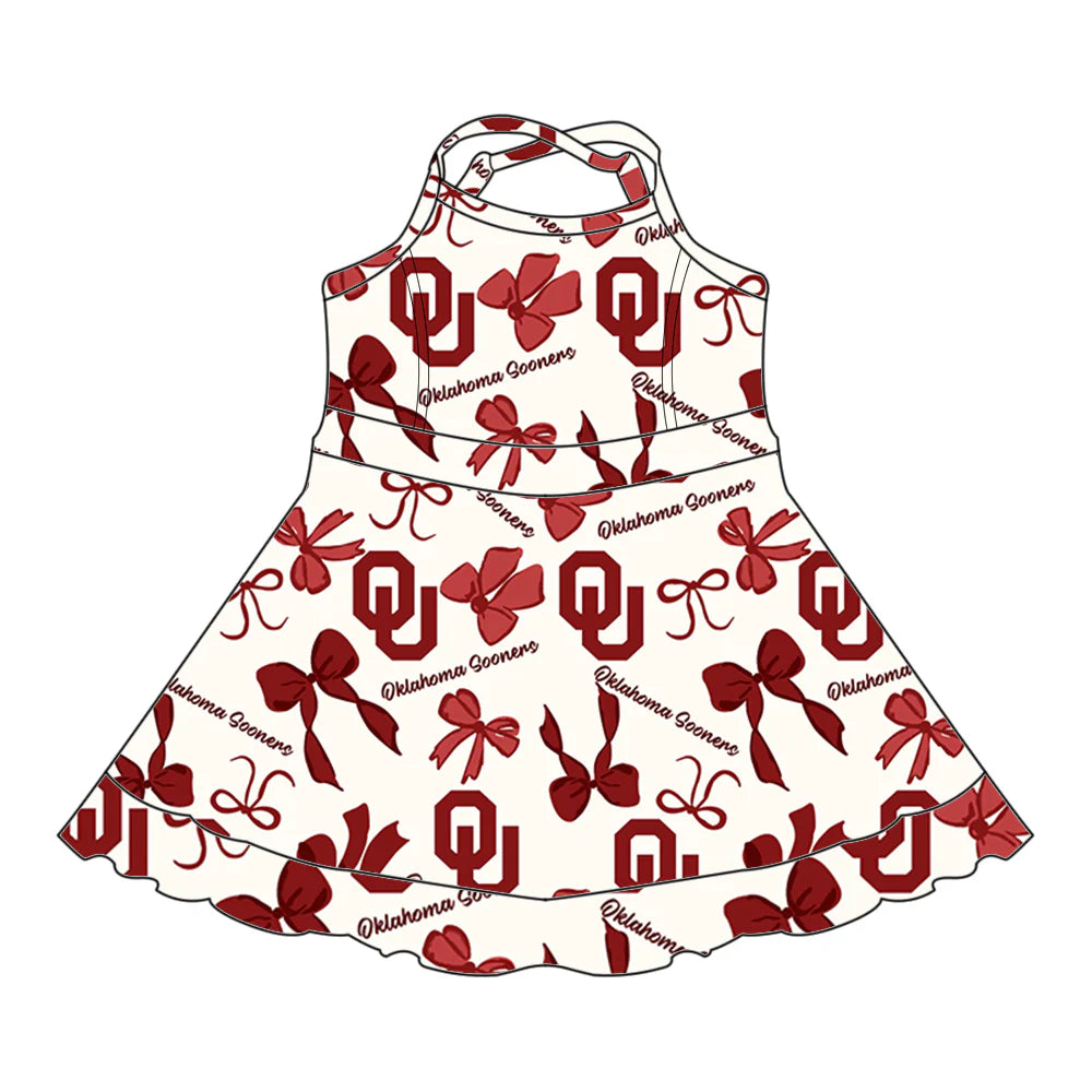6.28Preorder (moq 5)Baby Girls Red Strap Bows Plaid OC Shorts Ruffle Team Knee Length Dresses