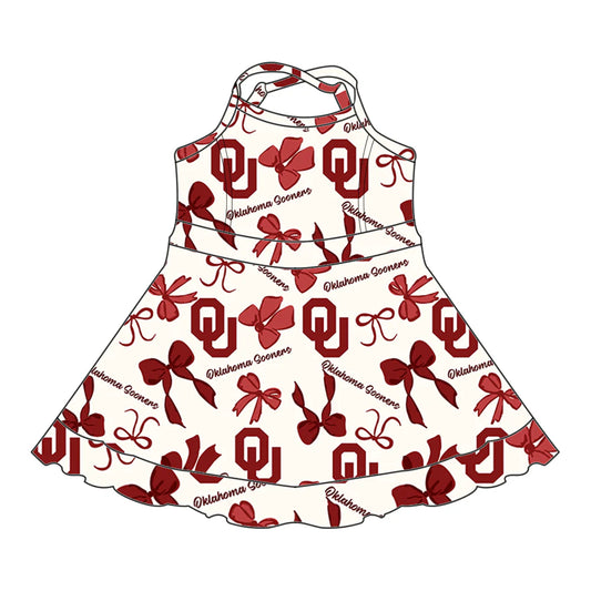 6.28Preorder (moq 5)Baby Girls Red Strap Bows Plaid OC Shorts Ruffle Team Knee Length Dresses