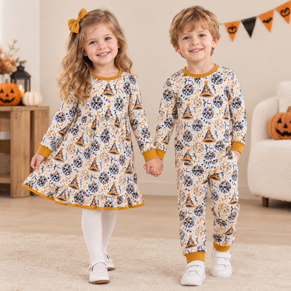 RTS NO MOQ Sibling milk silk Baby Kids New Year Pajamas Girls Twirl Dress And Minky Blanket